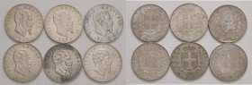Lotto multiplo - 6 monete da 5 Lire scudo in argento di Vittorio Emanuele II Re d'Italia - Come da foto.
n.a.