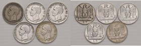 Lotto multiplo - 5 monete in argento da 5 Lire di Vittorio Emanuele III Re d'Italia - Come da foto.
n.a.