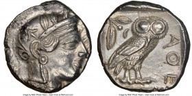 ATTICA. Athens. Ca. 440-404 BC. AR tetradrachm (25mm, 17.18 gm, 7h). NGC Choice AU 5/5 - 4/5. Mid-mass coinage issue. Head of Athena right, wearing cr...