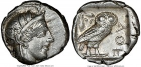 ATTICA. Athens. Ca. 440-404 BC. AR tetradrachm (25mm, 17.19 gm, 7h). NGC AU 5/5 - 4/5, brushed. Mid-mass coinage issue. Head of Athena right, wearing ...