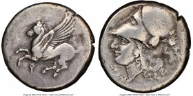 CORINTHIA. Corinth. Ca. 4th century BC. AR stater (21mm, 8h). NGC VF, brushed. Ca. 375-345 BC. Pegasus flying left, Ϙ below / Head of Athena left, wea...