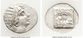 CARIAN ISLANDS. Rhodes. Ca. 88-84 BC. AR drachm (15mm, 2.52 gm, 12h). About VF. Plinthophoric standard, Philon, magistrate. Radiate head of Helios rig...
