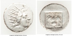 CARIAN ISLANDS. Rhodes. Ca. 88-84 BC. AR drachm ( 15mm, 2.67 gm, 12h). VF. Plinthophoric standard, Euphanes, magistrate. Radiate head of Helios right ...