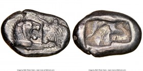 LYDIAN KINGDOM. Croesus (561-546 BC). AR half-stater or siglos (17mm, 5.24 gm). NGC XF 5/5 - 3/5. Sardes, after 561 BC. Confronted foreparts of lion f...