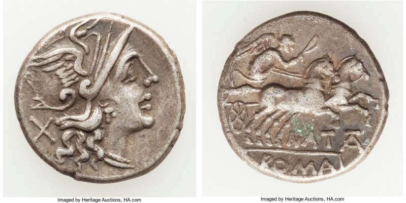 Pinarius Natta (ca. 149 BC). AR denarius (18mm, 3.26 gm, 7h). VF. Rome. Head of ...