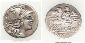 P. Aelius Paetus (138 BC). AR denarius (19mm, 3.50 gm, 3h). VF. Rome. Head of Roma right, wearing winged helmet surmounted by griffin crest; X (mark o...