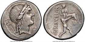 M. Herennius (ca. 108-107 BC). AR denarius (19mm, 2h). NGC Choice VF. Rome. PIETAS (TA ligate) behind (downwards), diademed head of Pietas right; unce...
