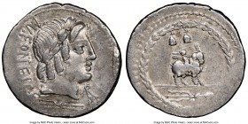 Mn. Fonteius C.f. (ca. 85 BC). AR denarius (20mm, 11h). NGC Choice VF. Rome. MN•FONTEI-C F (MN and NT ligate), laureate head of Apollo-Vejovis right; ...
