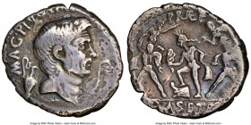 Pompey Magnus (died 48 BC). AR denarius (18mm, 4h). NGC Choice Fine, edge chip. Posthumous issue of uncertain mint in Sicily (Catania?), ca. 42-40 BC....