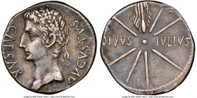 Augustus (27 BC-AD 14). AR denarius (19mm, 6h). NGC Choice VF, scuff. Spanish Mint (Colonia Caesaraugusta), 19-18 BC. CAESAR-AVGVSTVS, head of Augustu...