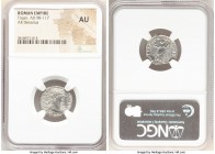 Trajan (AD 98-117). AR denarius (18mm, 6h). NGC AU. Rome, AD 103-111. IMP TRAIANO AVG GER DAC P M TR P, laureate head of Trajan right / COS V P P S P ...
