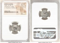 Trajan (AD 98-117). AR denarius (18mm, 2.98 gm, 7h). NGC Choice VF 4/5 - 3/5. Rome, AD 103-111. IMP TRAIANO AVG GER DAC P M TR P, laureate head of Tra...