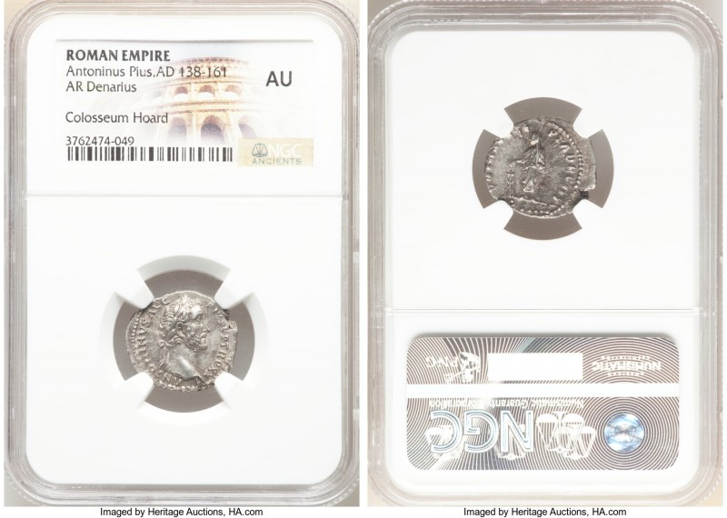 Antoninus Pius (AD 138-161). AR denarius (18mm, 6h). NGC AU. Rome, AD 158-159. A...