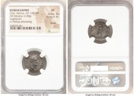 Clodius Albinus (AD 195-197). AR denarius (18mm, 2.86 gm, 6h). NGC XF 4/5 - 4/5, marks. Lugdunum. IMP CAES D CLO SEP ALB AV-G, laureate head of Clodiu...