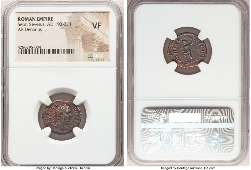 Septimius Severus (AD 193-211). AR denarius (19mm, 6h). NGC VF. Rome, SEVERVS-PI...