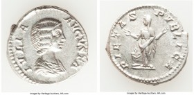 Julia Domna (AD 193-217). AR (19mm, 3.42 gm, 11h). About XF. Rome, AD 203. IVLIA-AVGVSTA, draped bust of Julia Domna right, seen from front, hair brai...