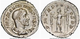 Maximinus I (AD 235-238). AR denarius (20mm, 3.11 gm, 6h). NGC MS 5/5 - 4/5. Rome, AD 236. IMP MAXIMINVS PIVS AVG, laureate, draped, cuirassed bust of...