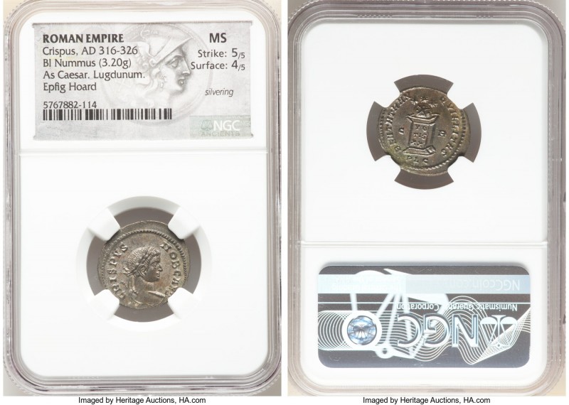 Crispus (AD 316-326). AE3 or BI nummus (19mm, 3.20 gm, 6h). NGC MS 5/5 - 4/5, Si...