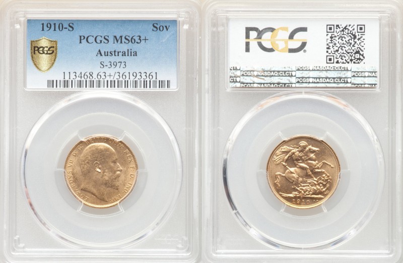 Edward VII gold Sovereign 1910-S MS63+ PCGS, Sydney mint, KM15, S-3973. AGW 0.23...