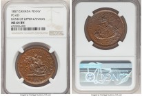 Province of Canada. Bank of Upper Canada "St. George" Penny Token 1857 MS64 Brown NGC, KM-Tn3, Br-719, PC-6D. Plain edge. Coin alignment. 

HID09801...