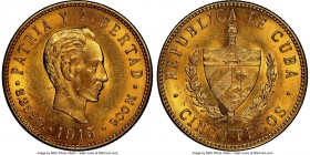 Republic gold 5 Pesos 1915 AU58 NGC, Philadelphia mint, KM19. AGW 0.2419 oz. 

HID09801242017

© 2020 Heritage Auctions | All Rights Reserved