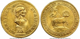Nürnberg. Free City gold Ducat ND (c. 18th Century) AU53 NGC, Erlanger-2443. 22mm. 3.43gm. Likely meant as a godparents' gift on the occasion of a bap...