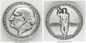 Federal Republic silver Matte "Baron von Stein" Medal 1957 UNC (Lacquered as Issued), 40mm. 25.29gm. CARL REICHSFREIHERR VOM STEIN 1757-1831 His head ...