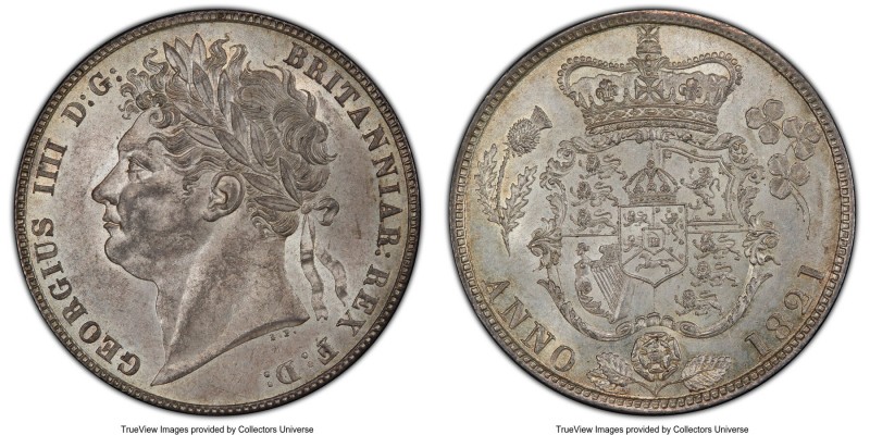 George IV 1/2 Crown 1821 MS63 PCGS, KM676, S-3807. Laureate head type / Crowned ...