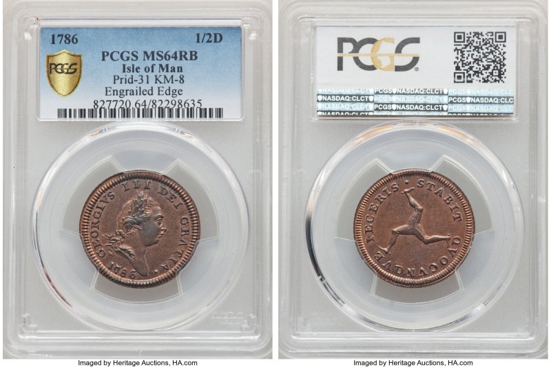 British Dependency. George III 1/2 Penny 1786 MS64 Red and Brown PCGS, KM8, Prid...