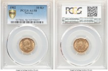 Oscar II gold 10 Kroner 1902 AU58 PCGS, Kongsberg mint, KM358. Two year type. 

HID09801242017

© 2020 Heritage Auctions | All Rights Reserved
