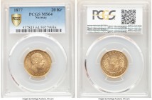 Oscar II gold 20 Kroner 1877 MS64 PCGS, Kongsberg mint, KM355. Mintage: 38,000. Key date of type. 

HID09801242017

© 2020 Heritage Auctions | All...