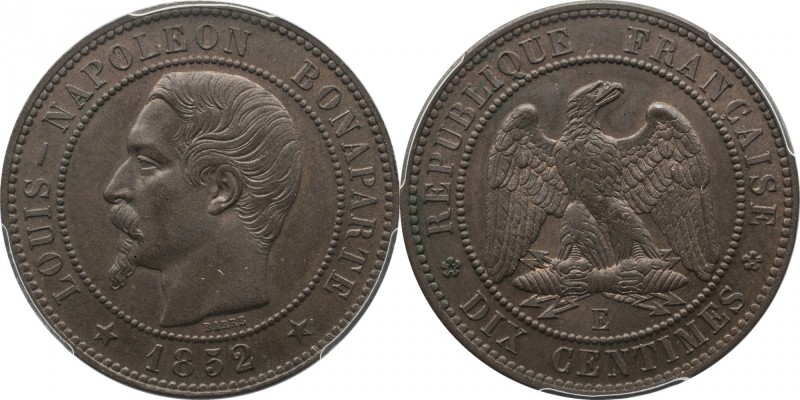 Essai 10 centimes 1852 E, plain edge.
Bust of Napoleon III facing left. Rv. Imp...