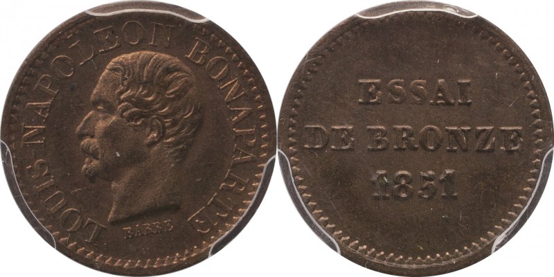 Essai 1 centime 1851, plain edge.
Essai 1851, plain edge. Bust of Louis Napoleo...