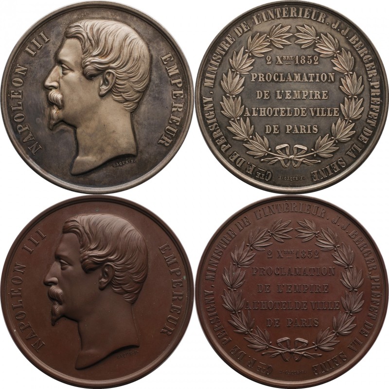 Silver medal 1852 struck to commemorate the proclamation of the Empire at the Pa...