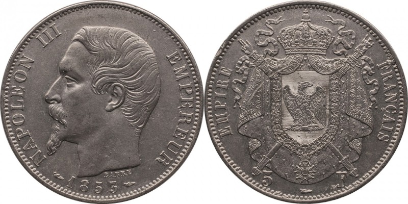 White metal piefort essai 5 francs 1853, Paris, plain edge.
Bust of Napoleon II...