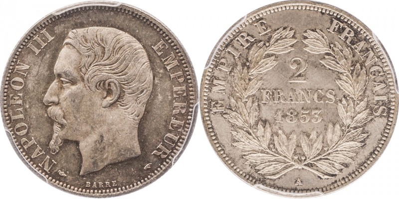 2 francs 1853, Paris.
Bust of Napoleon III left. Rv. Denomination within wreath...