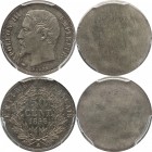 Silvered-bronze uniface essai obverse and reverse pair 50 centimes 1856, Paris, plain edge.
Bust of Napoleon III left. Rv. Denomination within wreath...