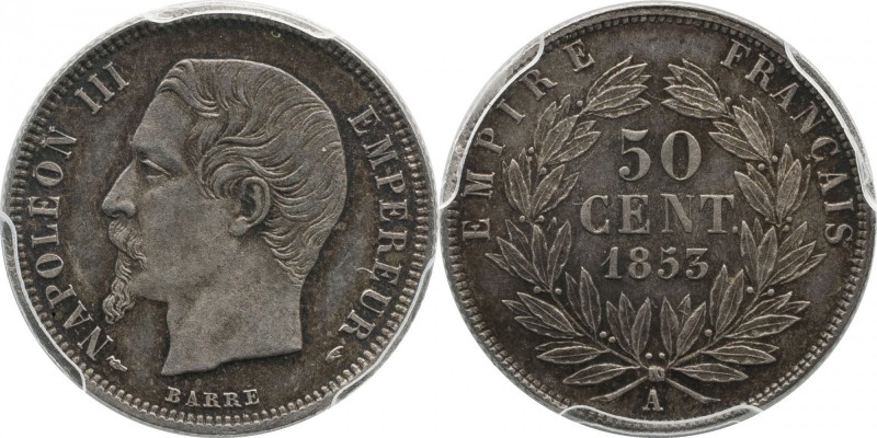 50 centimes 1853, Paris.
Bust of Napoleon III left. Rv. Denomination within wre...