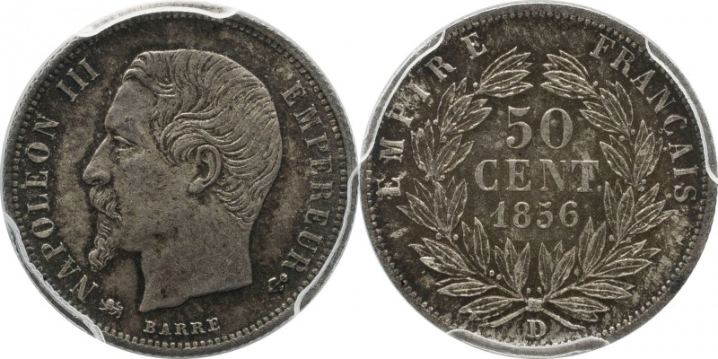 50 centimes 1856, Lyon.
Bust of Napoleon III left. Rv. Denomination within wrea...