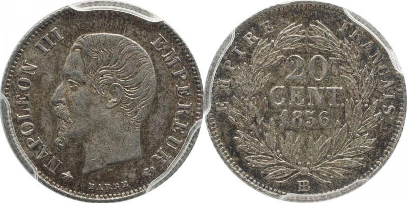 20 centimes 1856, Strasbourg.
Bust of Napoleon III left. Rv. Denomination withi...