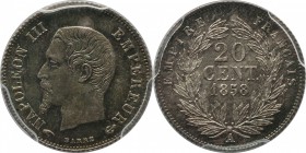 20 centimes 1858, Paris.
Bust of Napoleon III left. Rv. Denomination within wreath. 1 gr.

20 centimes 1858, Paris.
Av. Tête nue à gauche. Rv. Val...