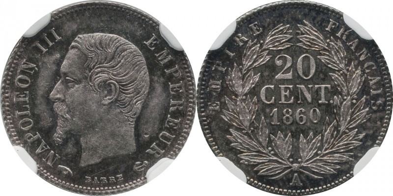 20 centimes 1860, Paris
Bust of Napoleon III left. Rv. Denomination within wrea...