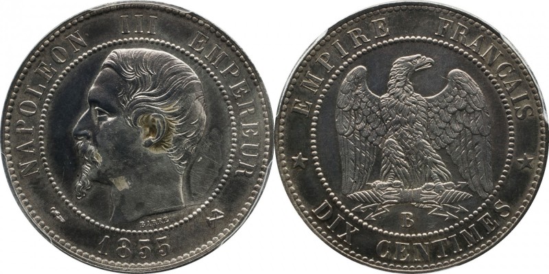 Silver piefort 10 centimes 1855, Rouen, plain edge.
Bust of Napoleon III left. ...