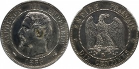 Silver piefort 10 centimes 1855, Rouen, plain edge.
Bust of Napoleon III left. Rv. Imperial eagle. Not listed in Mazard. 15 grs.

Piefort de 10 cen...