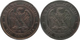 Essai double reverse 10 centimes 1855, Rouen, plain edge.
Rv. Imperial eagle. Maz. 1697. 10 grs.

Épreuve de 10 centimes double revers 1855, Rouen,...