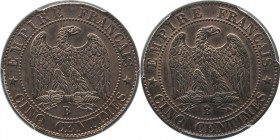 Essai double reverse 5 centimes 1855, Rouen, plain edge.
Rv. Imperial eagle. Maz. 1709. 5 grs.

Épreuve de 5 centimes double revers 1855, Rouen, tr...