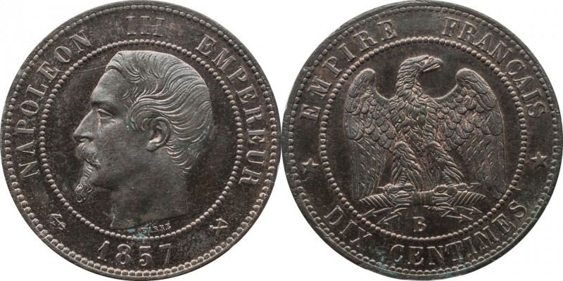 Piefort 10 centimes 1857, Rouen, plain edge.
Bust of Napoleon III facing left. ...