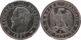 Piefort 1 centime 1857, Rouen, plain edge.
Bust of Napoleon III left. Rv. Imperial eagle. Maz. 1731b.

Piéfort de 1 centime 1857, Rouen, tranche li...
