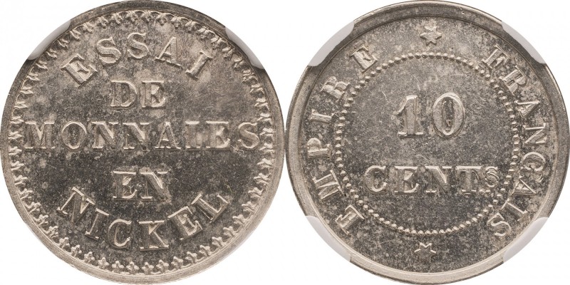 Cupro-nickel essai 10 centimes 1860, essai, plain edge.
«Essai de monnaies en n...