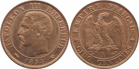 5 centimes 1854, Paris.
Bust of Napoleon III left. Rv. Imperial eagle. 5 grs.

5 centimes 1854, Paris.
Av. Tête nue à gauche. Rv. Aigle impérial....